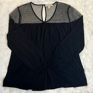Michael Kors Sheer Shoulders & Neck, Long Sleeve Black Blouse Size M